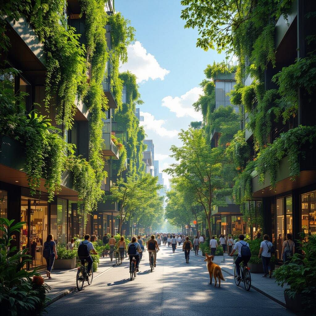 Photorealistic Urban Street with Vertical Gardens and Wild A...