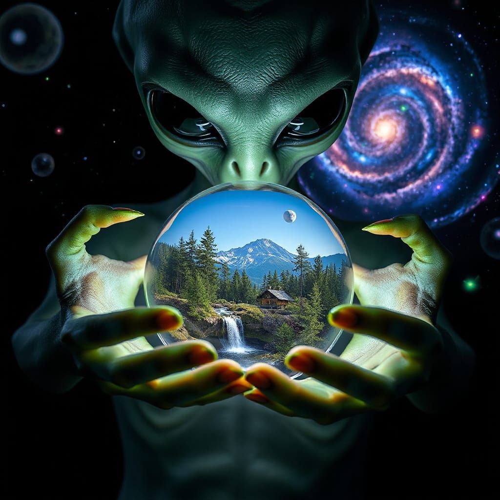 Luminescent Alien Cradling Earth: A Whimsical Fantasy