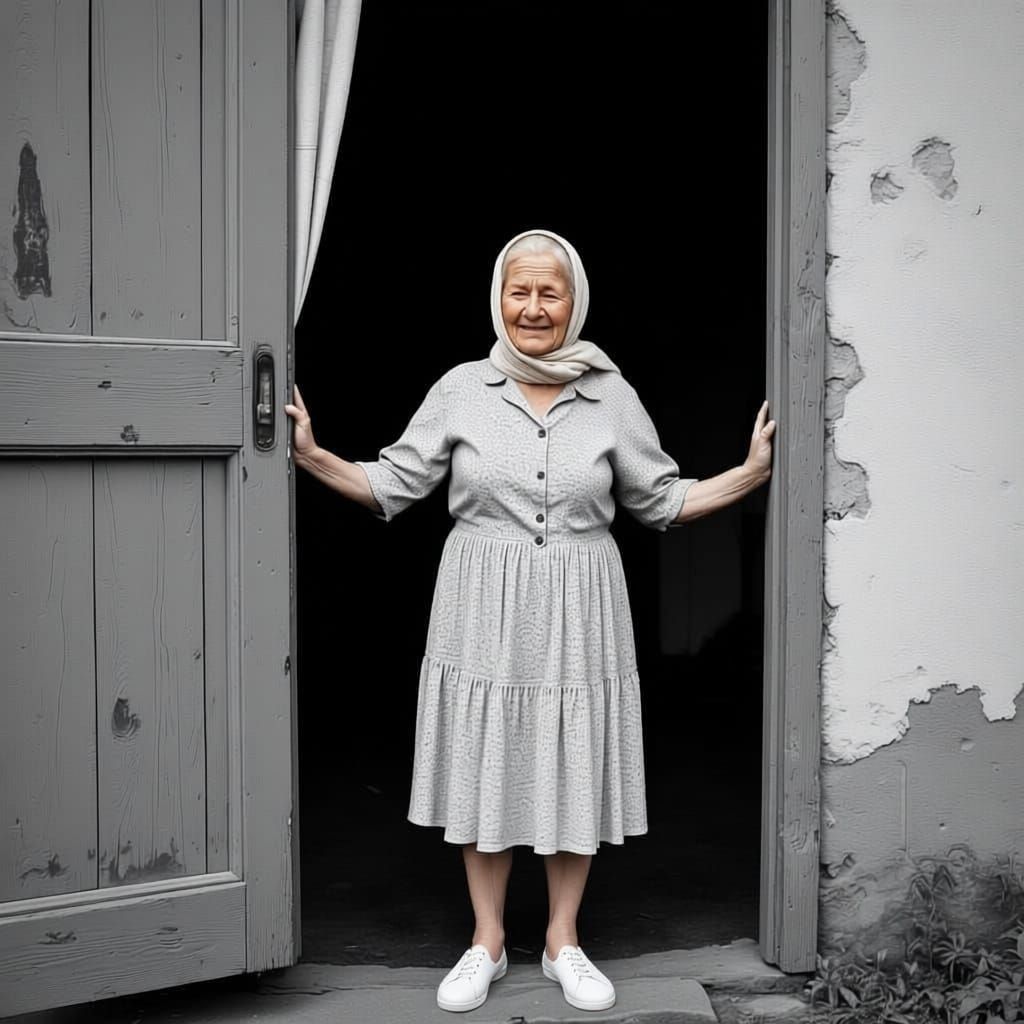 Weary Georgian Woman in 1940s Floral Dress