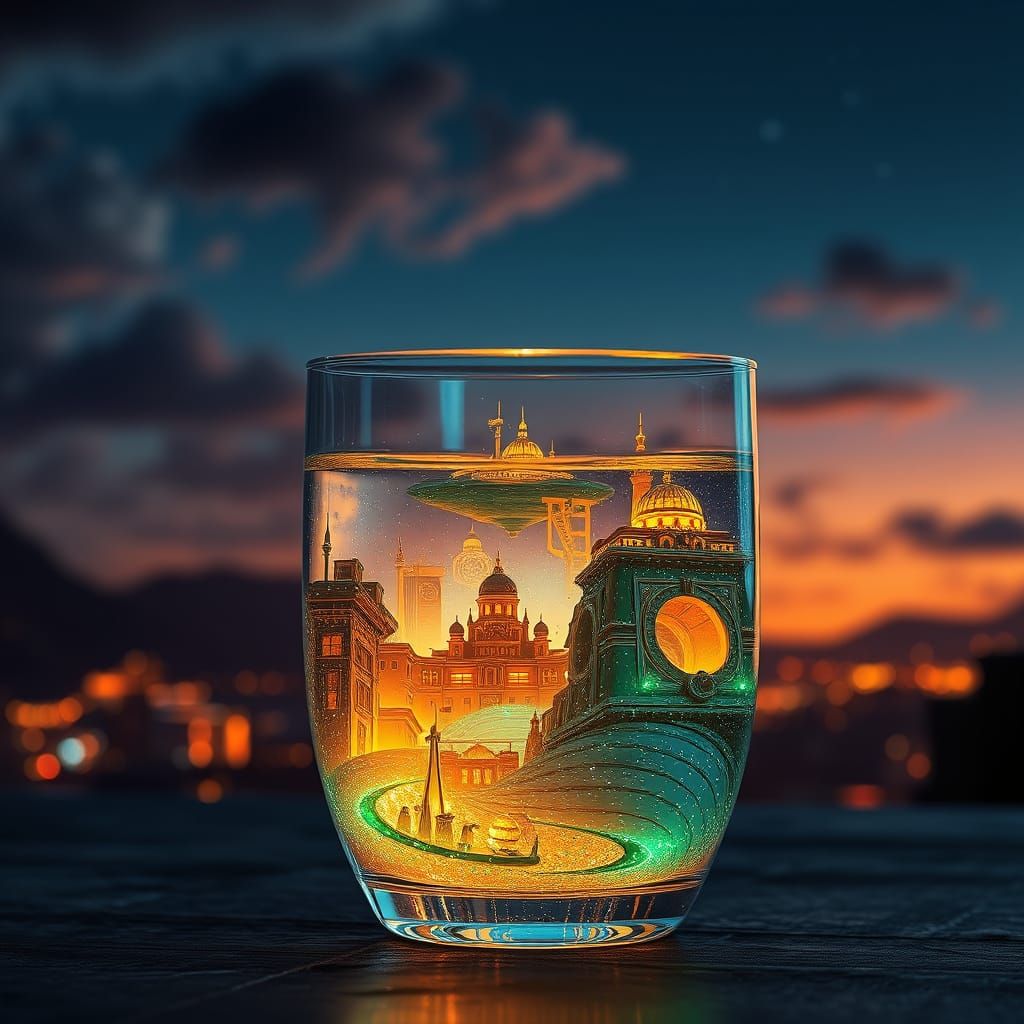 Glass Cup Holds Cities in Liquid Droplets