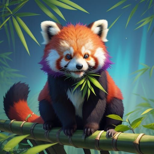 red panda eating bamboo