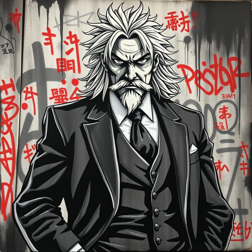 Jiraiya in Suit: Street Art Charcoal Drawing