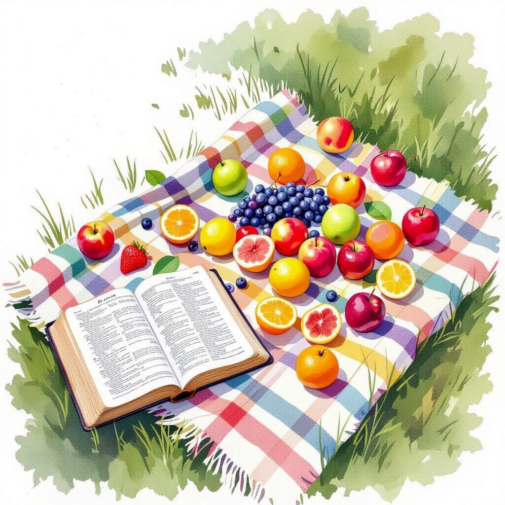 Peaceful Picnic with Watercolor Fruits and Psalms