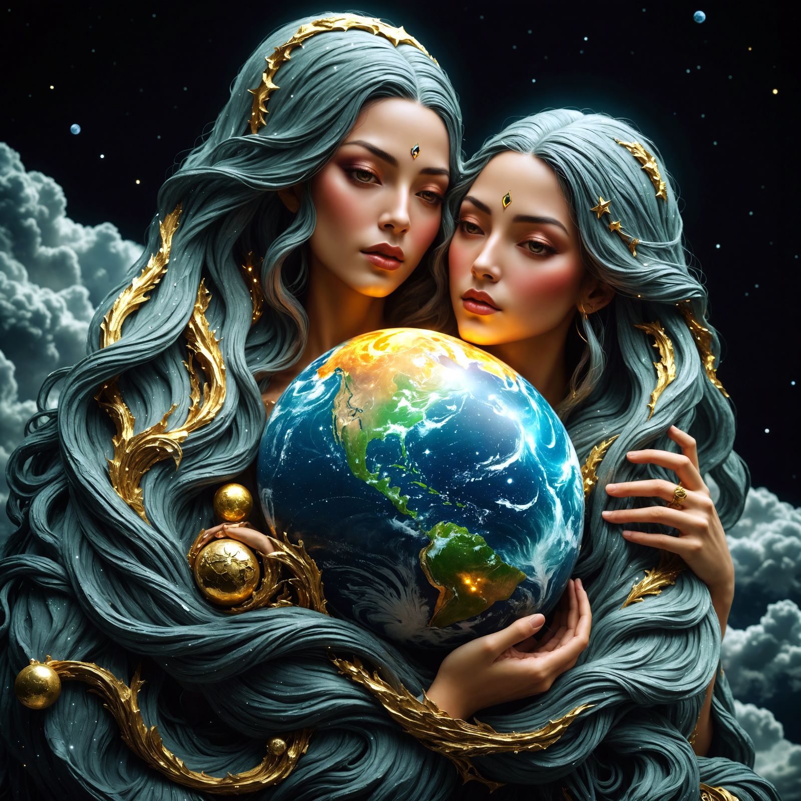 Mother Earth Goddess Gaia Cares for Her Daughters, the Earth...