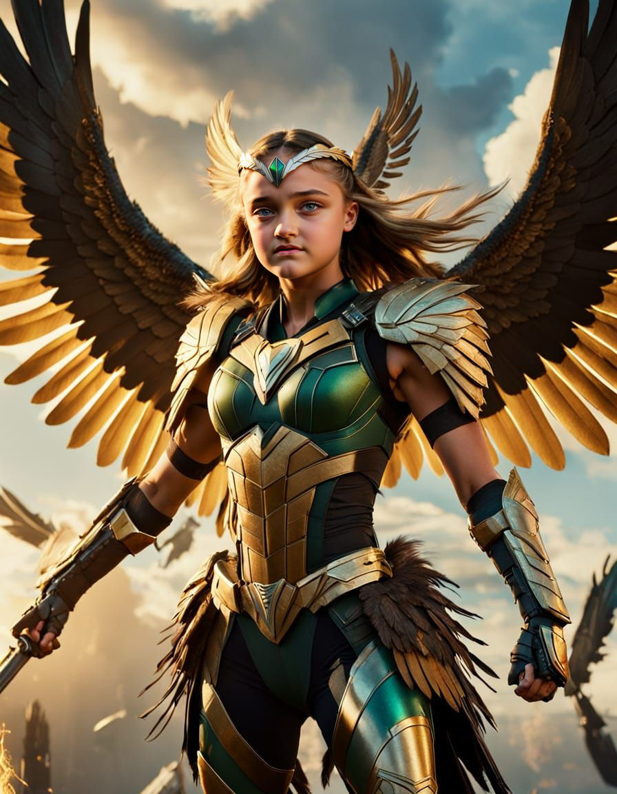 Feathered Wing Superheroine in Battle Armor