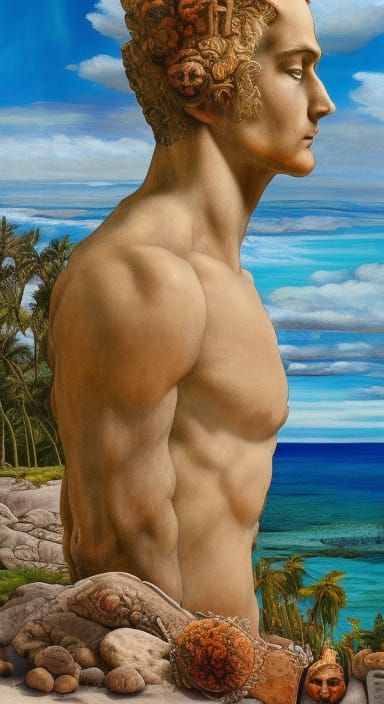 Prometheus on Fantasy Beach, Surreal Oil Painting