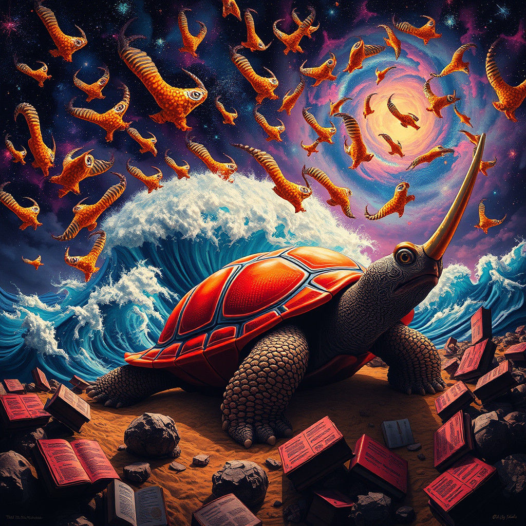 Surreal Tortoise Continent with Spaghetti Tsunami