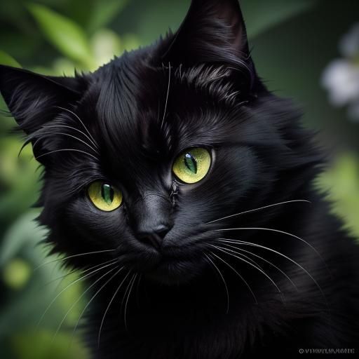 Fluffy Black Cat with Dahlias Background in 8K