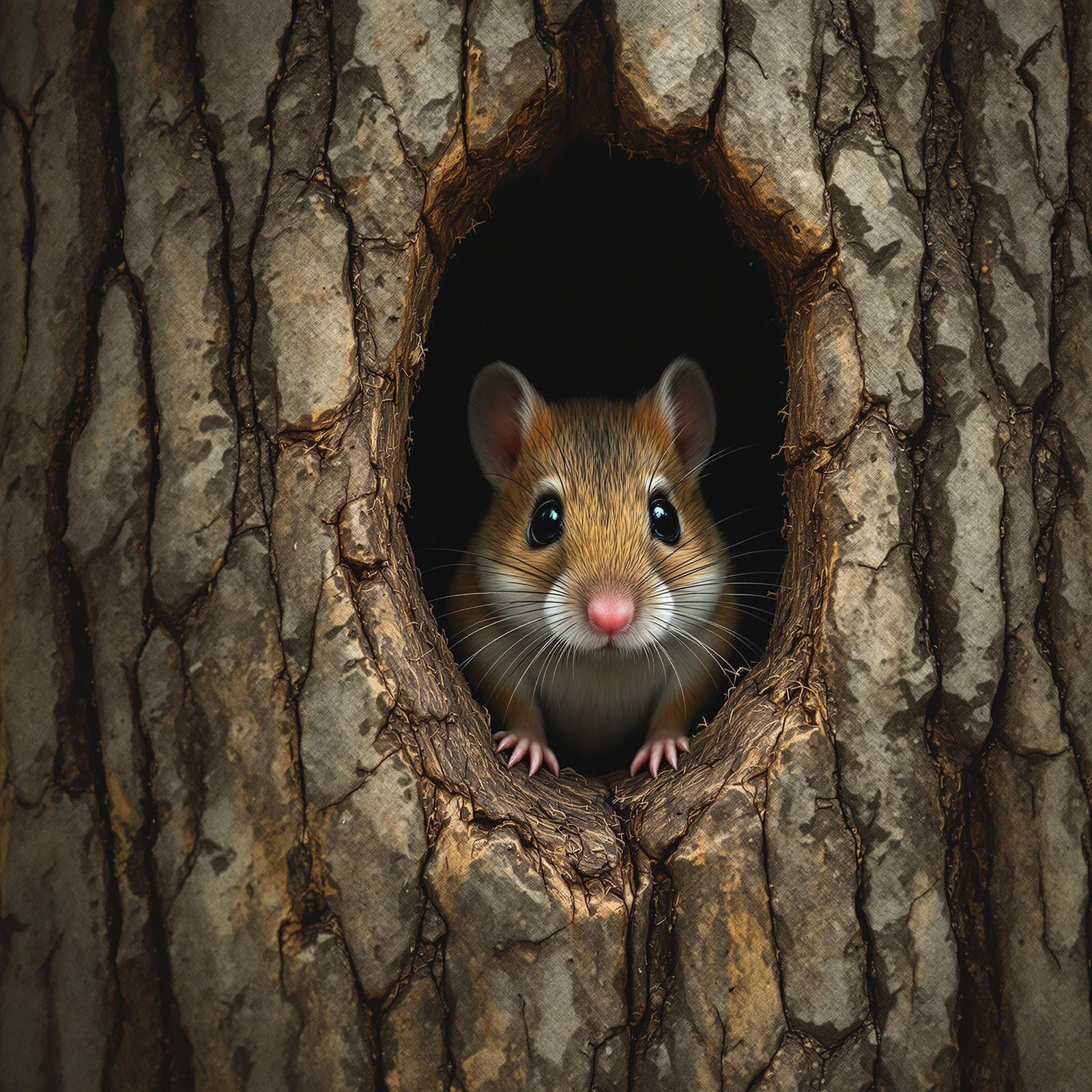 Shy Field Mouse at Tree Door