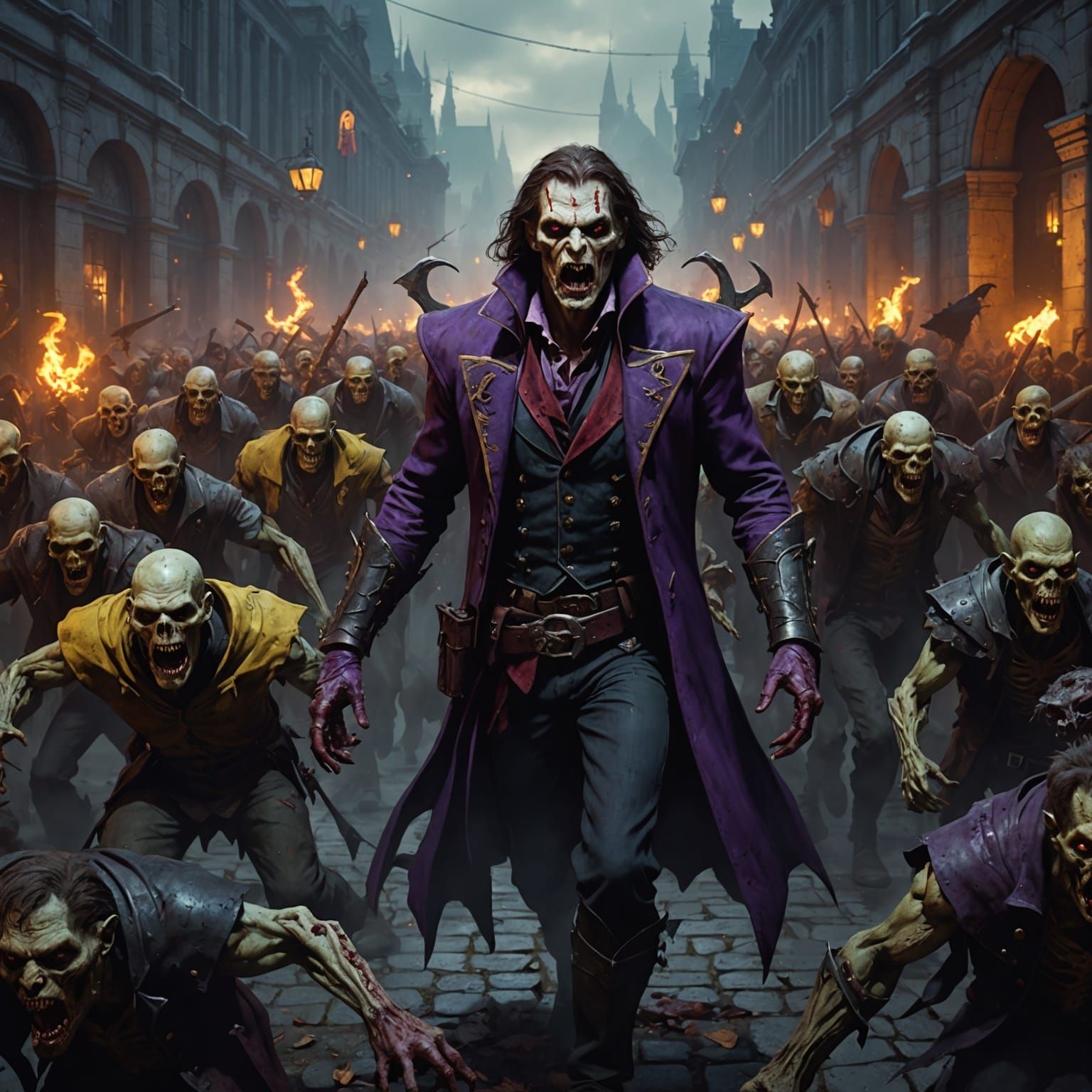 Vampire Leading Zombie Horde in Dark Fantasy Art