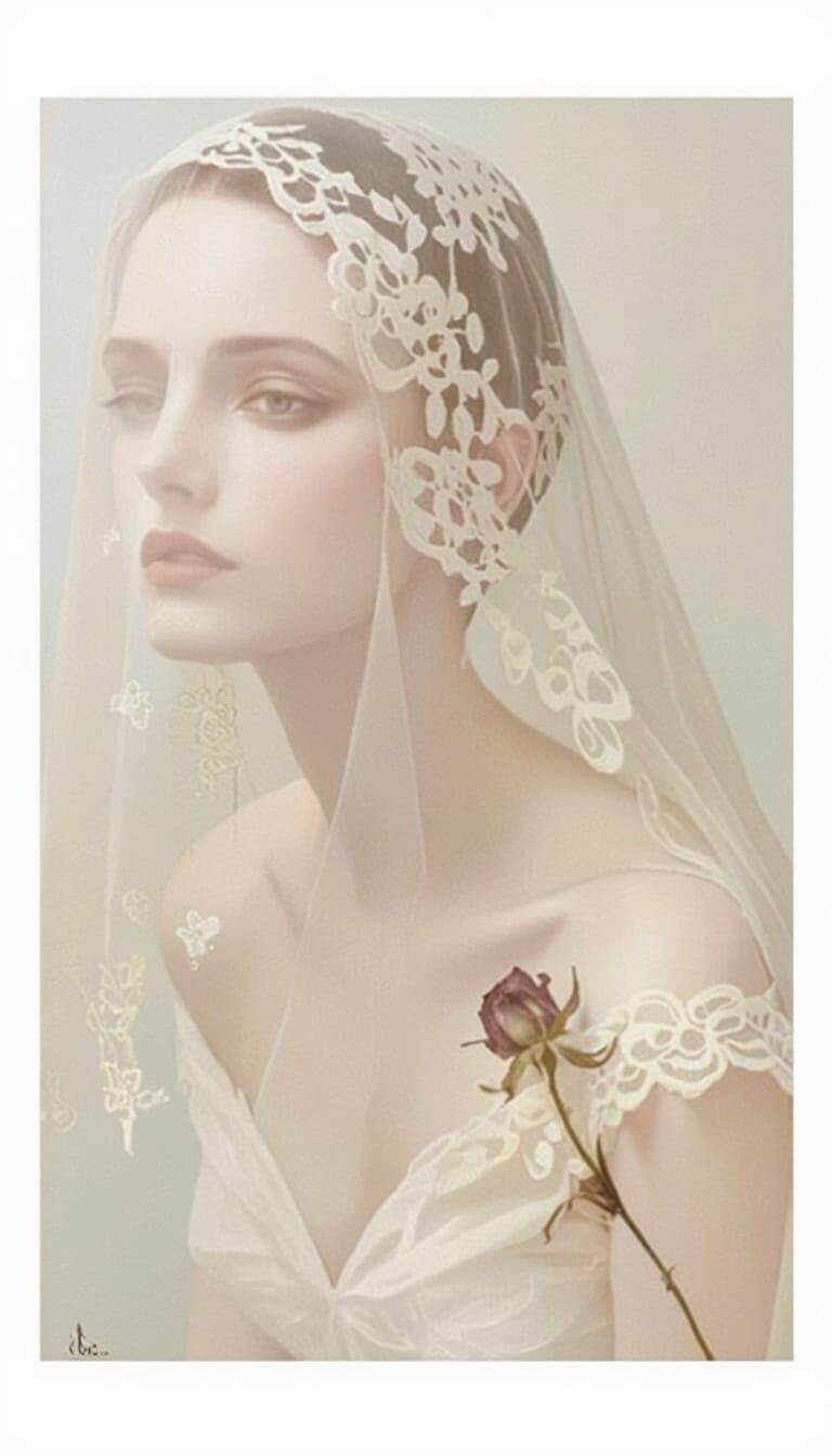 Surrealism close-up portrait of Laura in a dimly lit etherea...