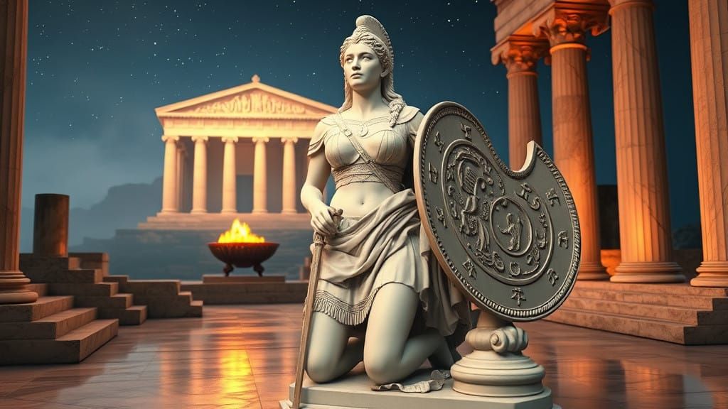 Ancient Greek Warrior Goddess in Reverent Contemplation