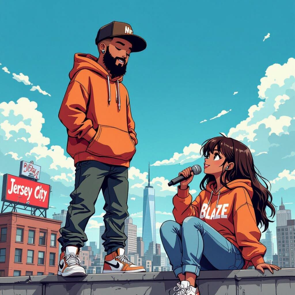 Anime-Style Rooftop Serenade in Jersey City