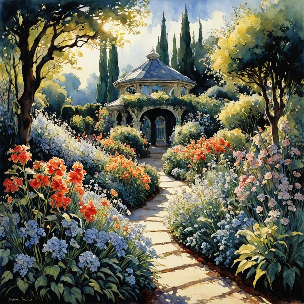 Garden Path in Vibrant Chiaroscuro