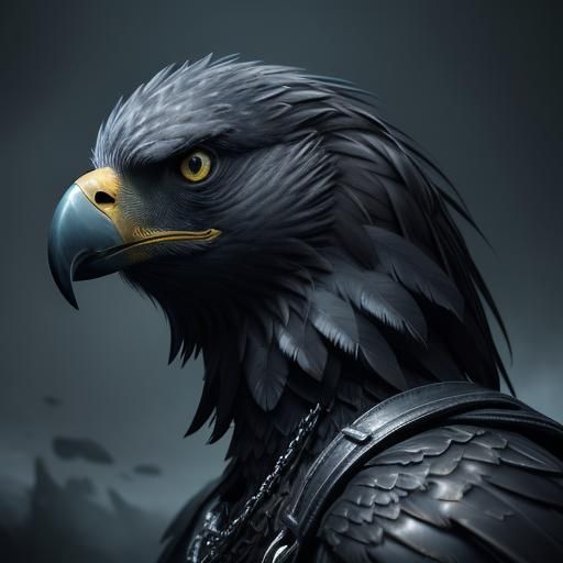 Chained Gray Eagle Portrait in Dark Fantasy Style