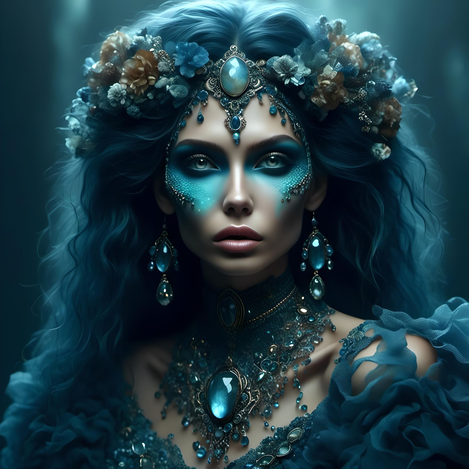 Vampire Woman Macrame of Labradorite in Super-Hyperrealism