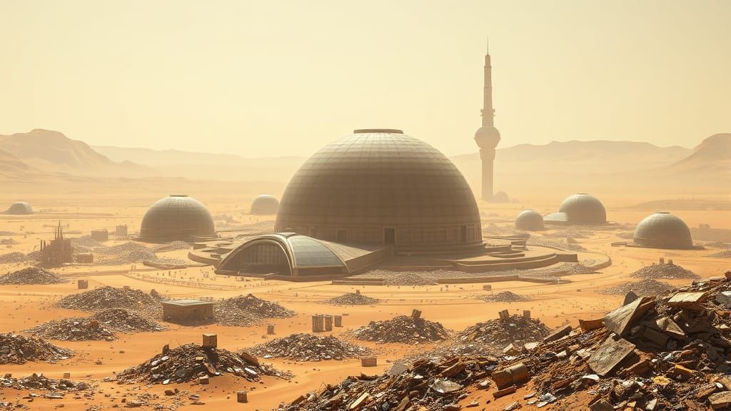Abandoned City on Mars with Glass Domes