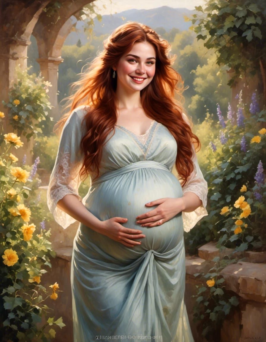 Joyful Pregnant Woman Portrait in Mystical Style