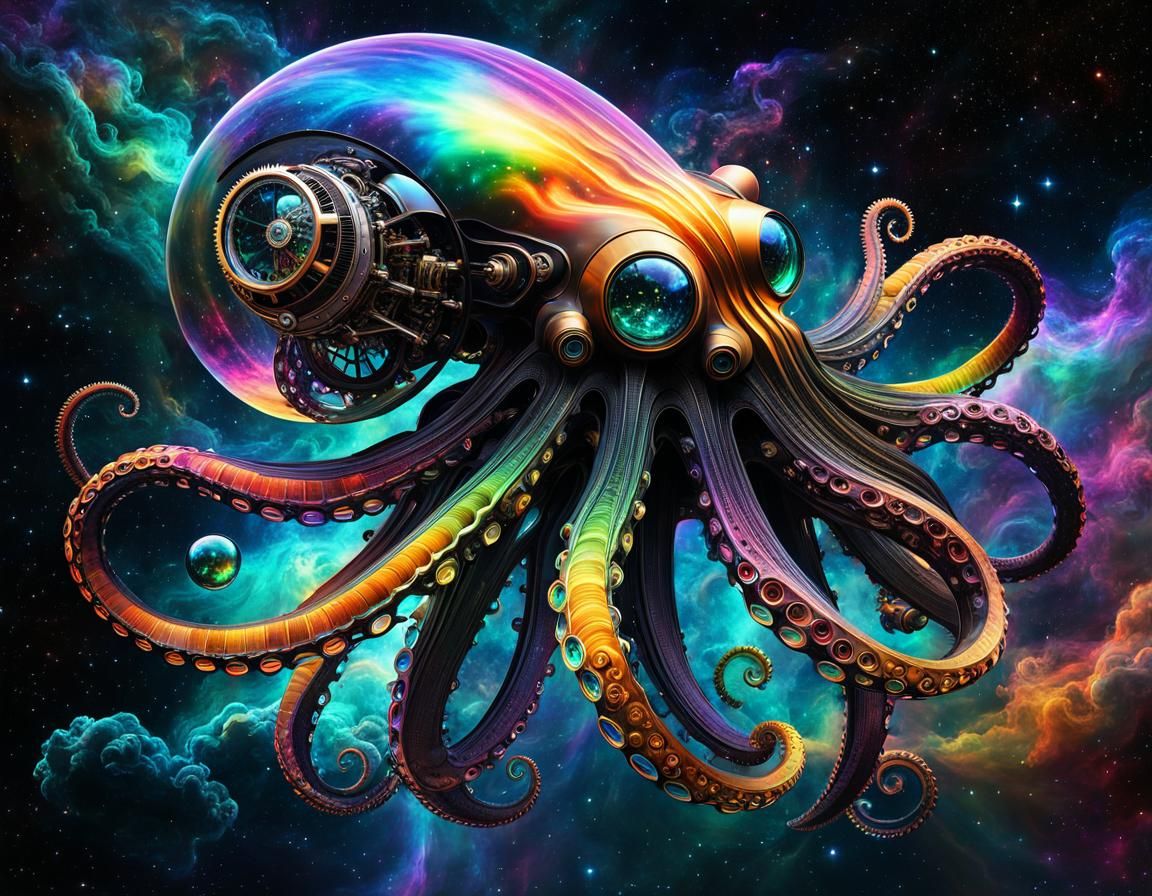 Art Deco Octopus Space Station in Nebula