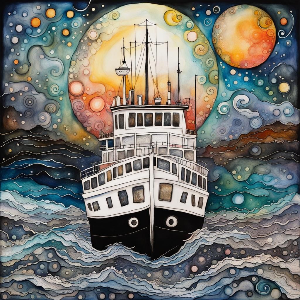 Surreal Ferry Boat on Dream Waves