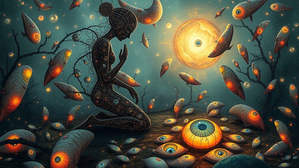 Cosmic Bio Art Collage in Digital Style