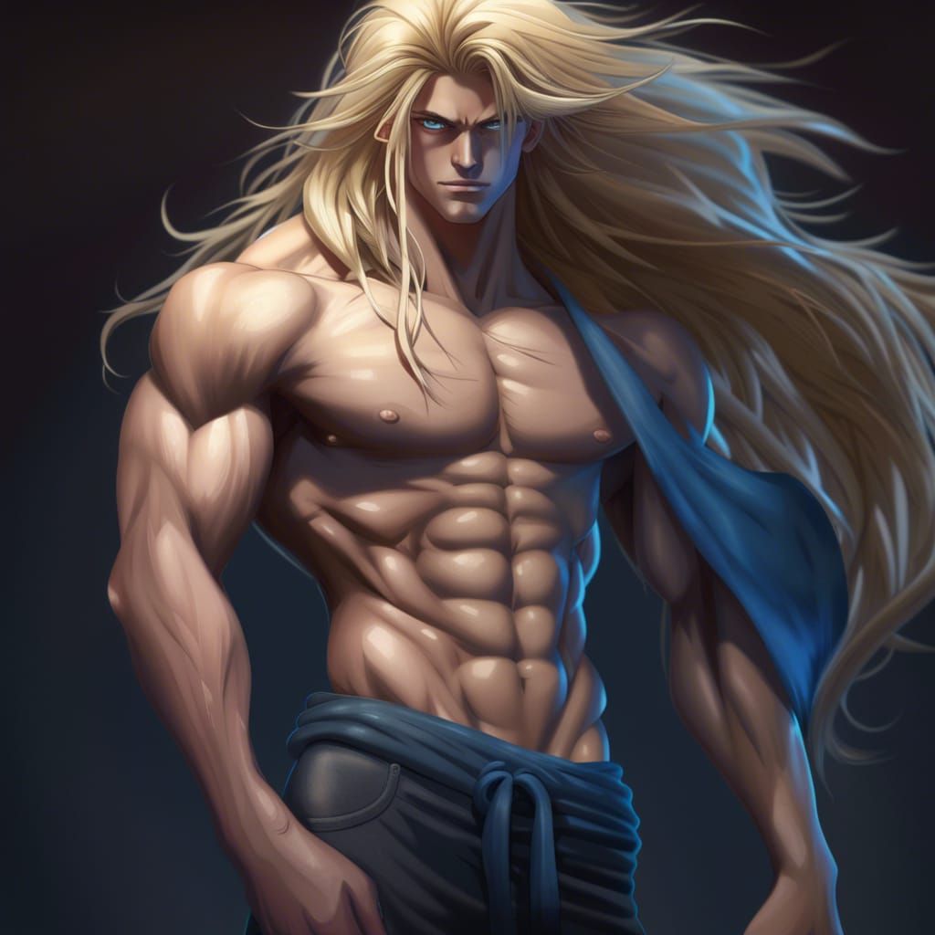 Anime Male Character: Blonde, Muscular, Detailed Digital Art