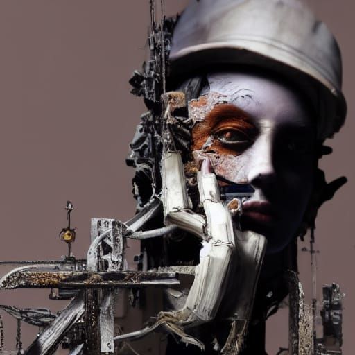 Cybernetic Portrait in Decaying Landscape