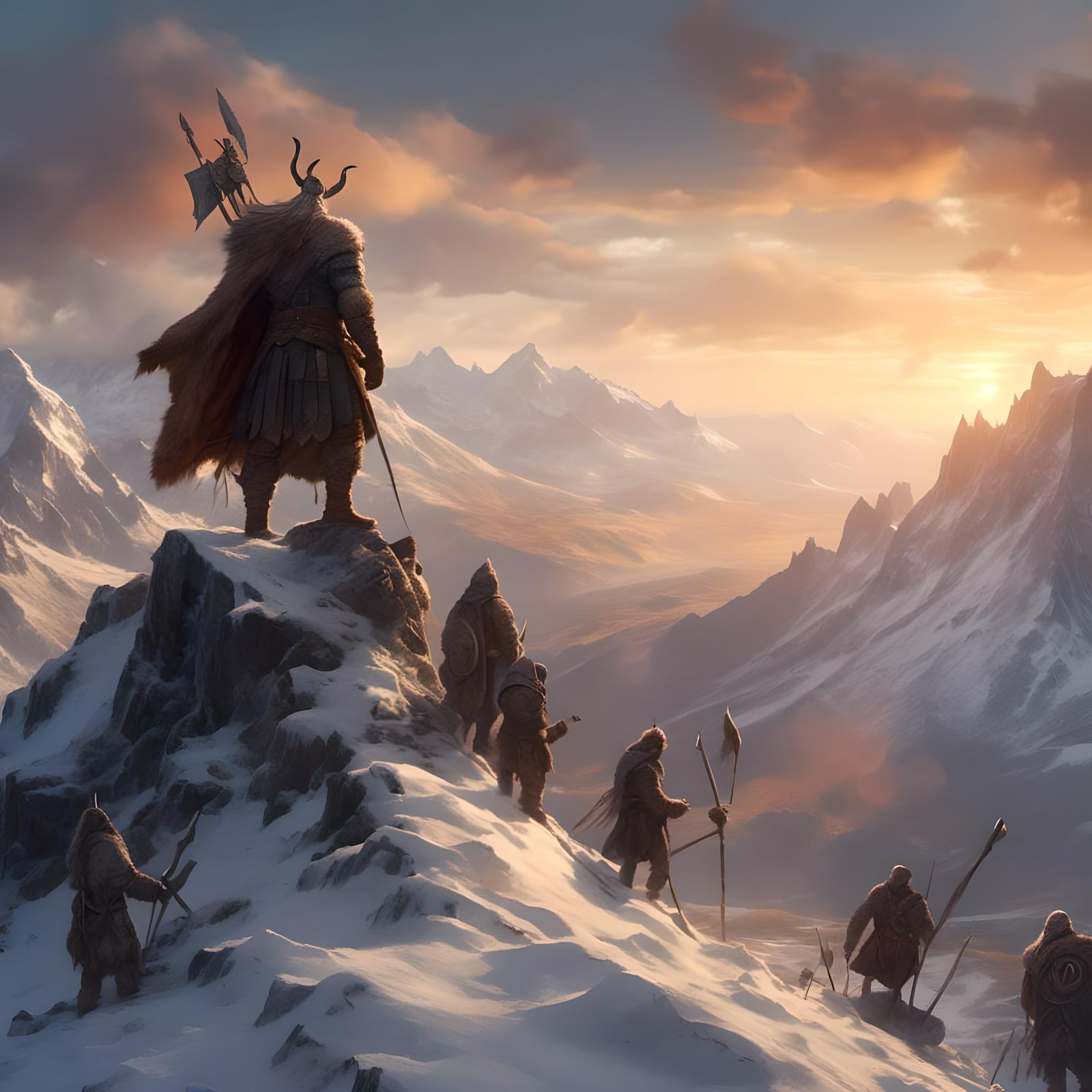 Viking Warriors at Sunrise in Hyperreal Style