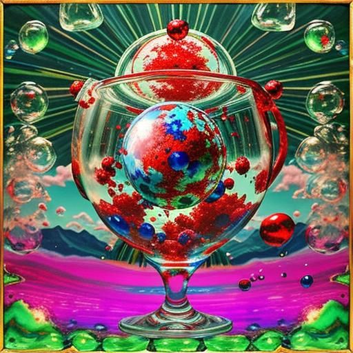 Psychedelic Sky with Wineglass in Photorealistic 3D