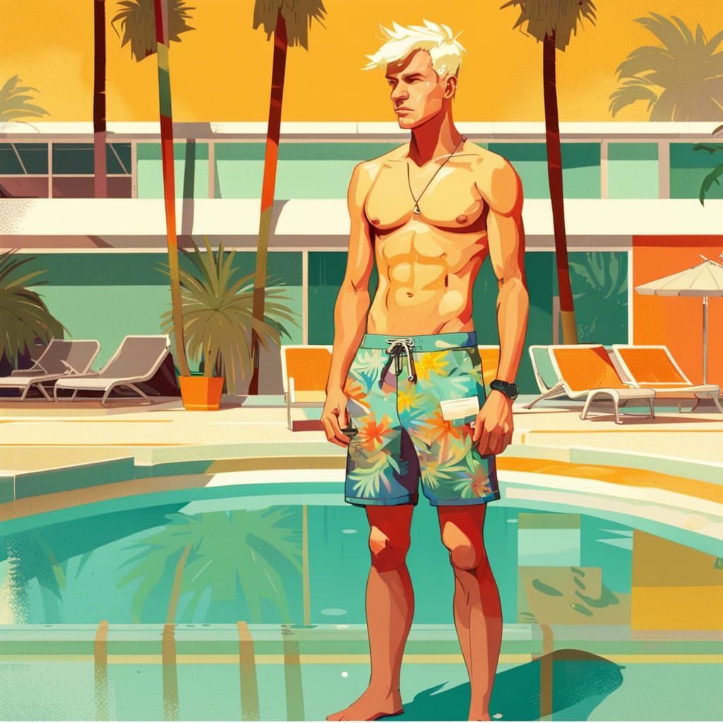 Handsome Man in Palm Springs, Digital Art