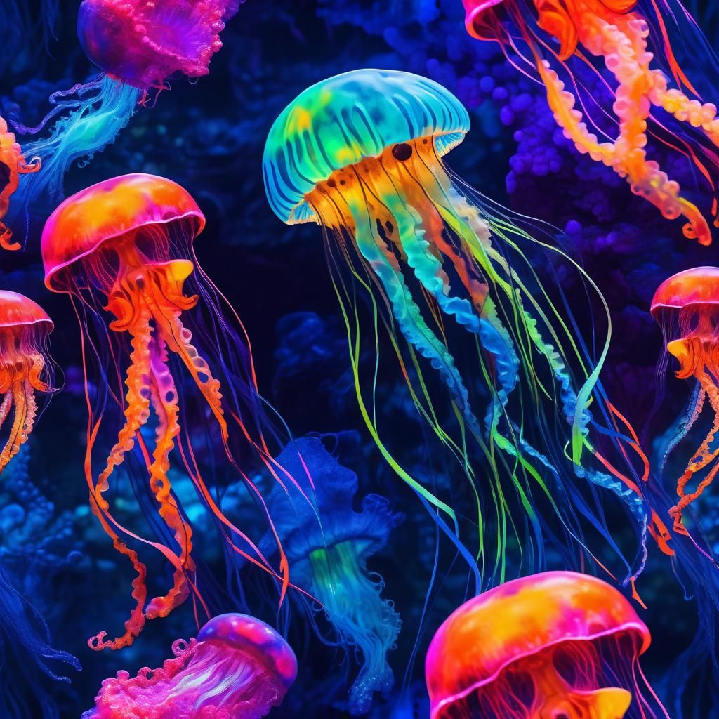 Psychedelic Jellyfish Portrait in Neon Sludge Style