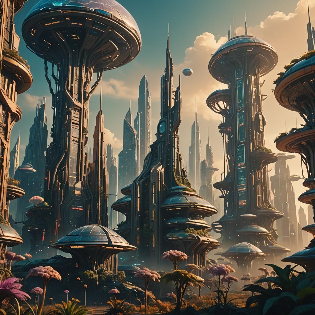 Futuristic Alien City: Harmony of Tech and Nature
