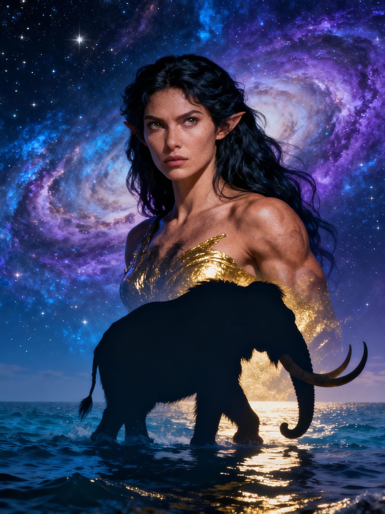 Neanderthal Fairy in Cosmic Seascape Double Exposure