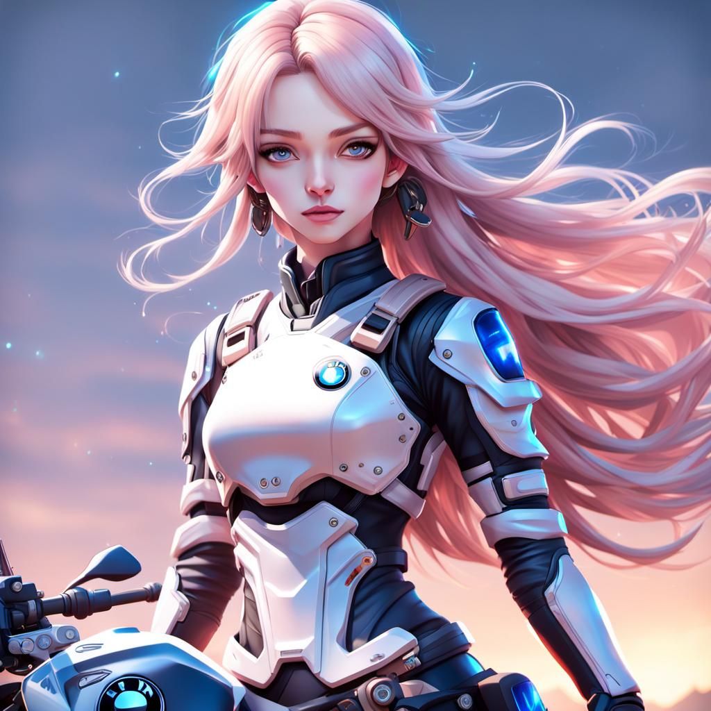 Anime Motorcyclist with BMW R1250GS in 3D