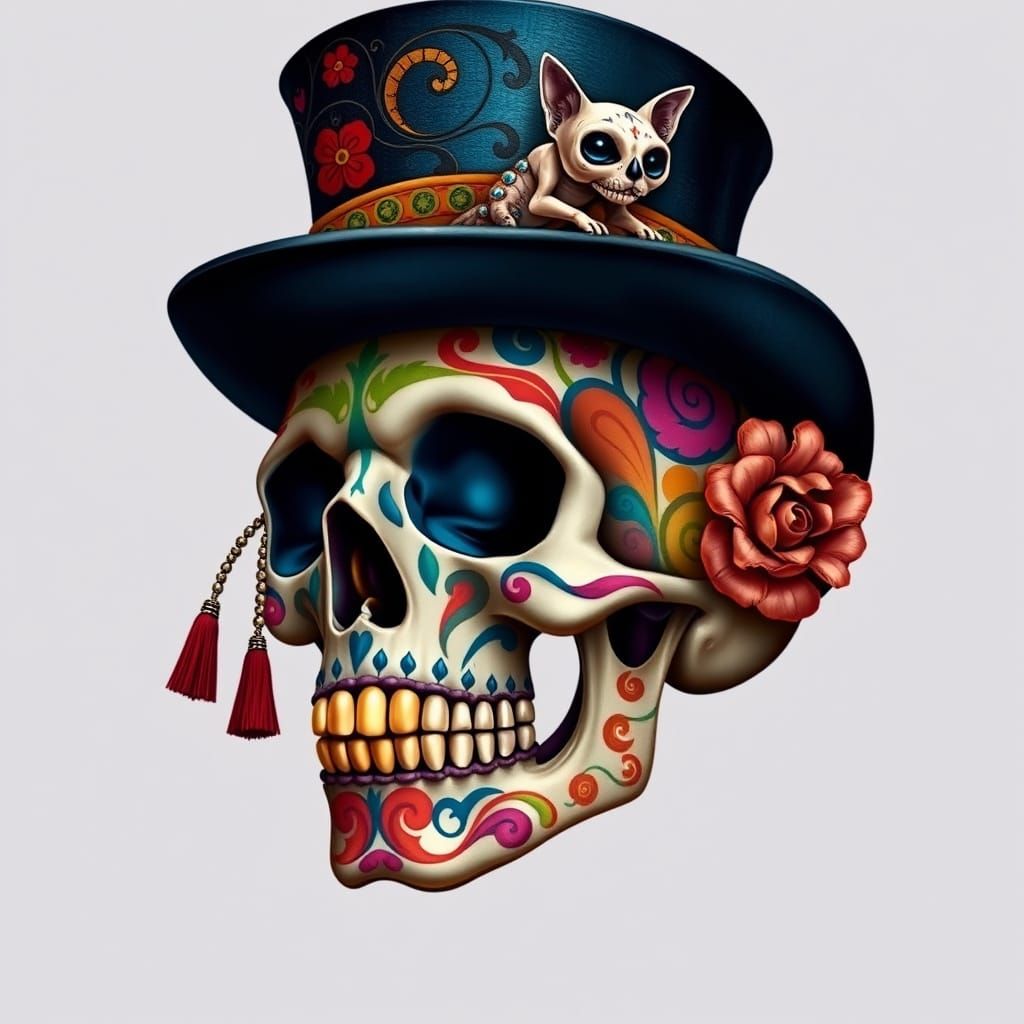 Ornate Sugar Skull with Tophat