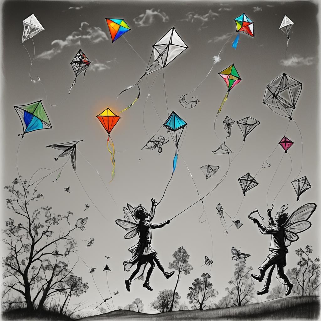 Rainbow Fairy Flight in Surreal Crayon Drawing