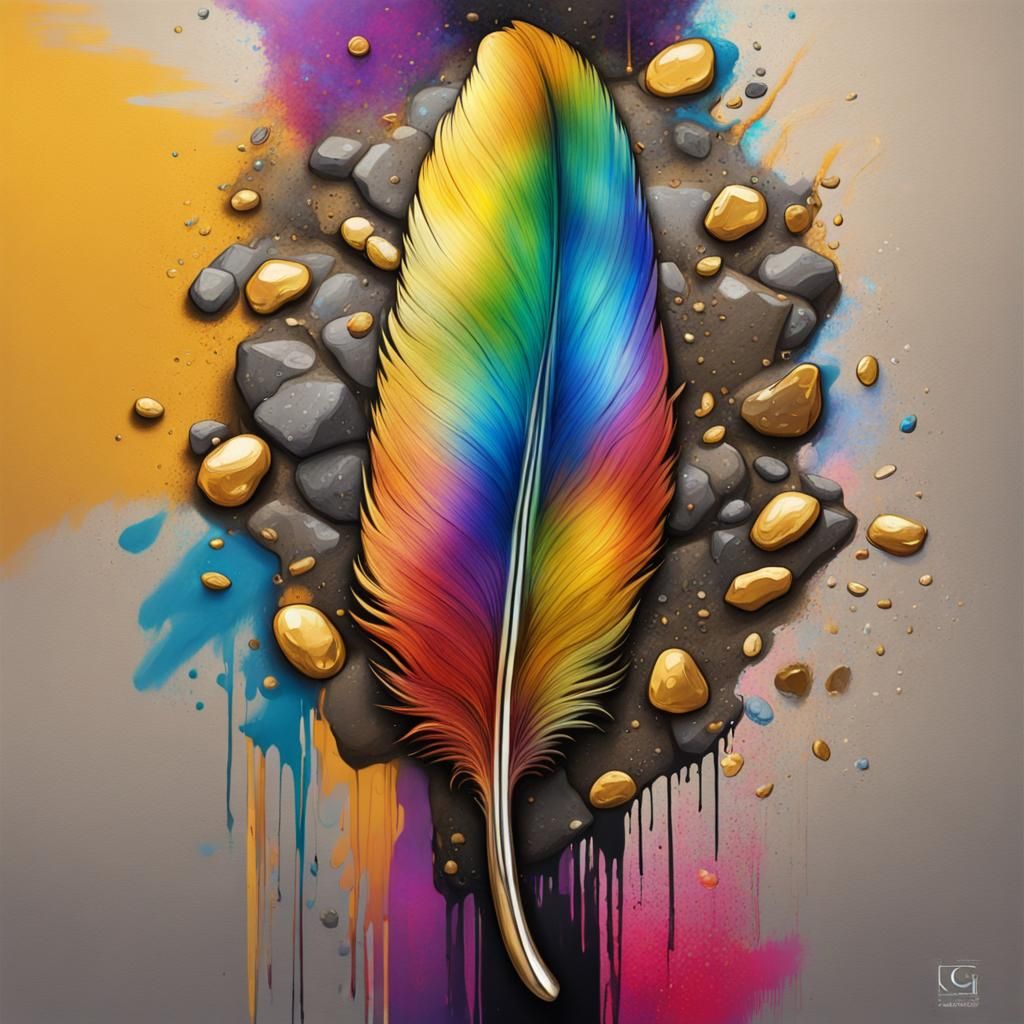 Electric Rainbow Graffiti Art with Golden Scales