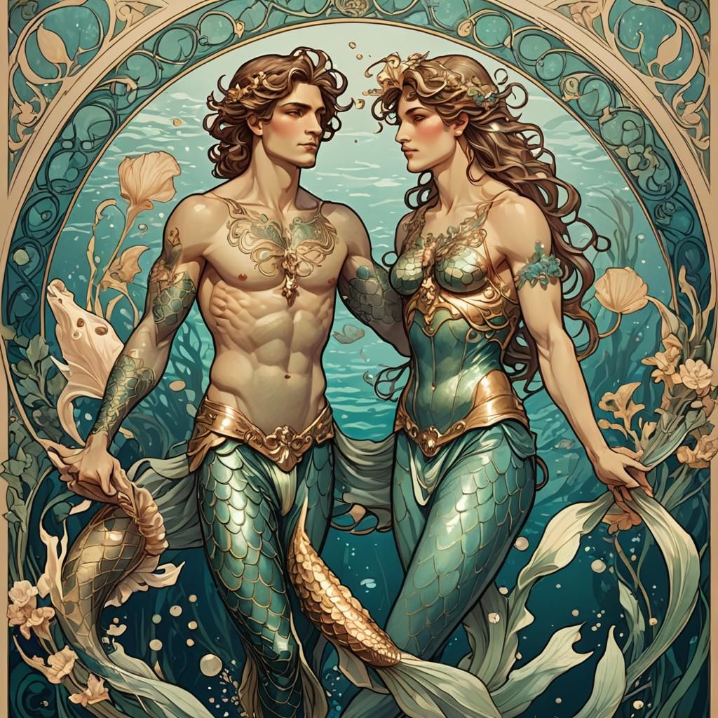 Merman in Atlantis: An Art Nouveau Vision