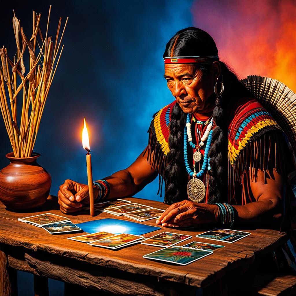 Native American Shaman Reads Trickster Tarot