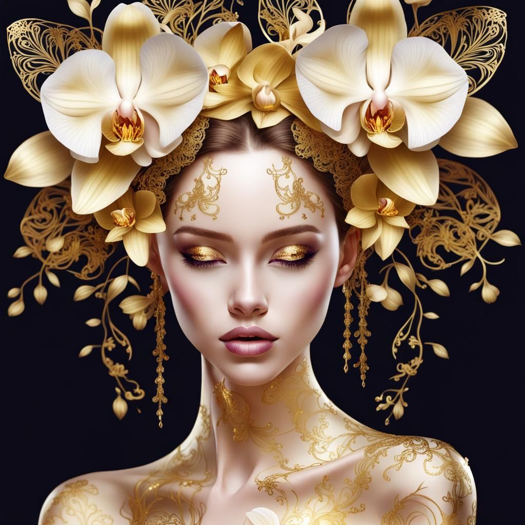 Orchid Woman with Golden Details
