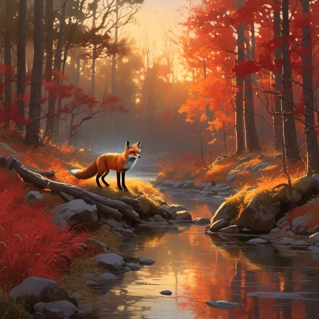 Red Fox in Autumn Paradise at Golden Hour
