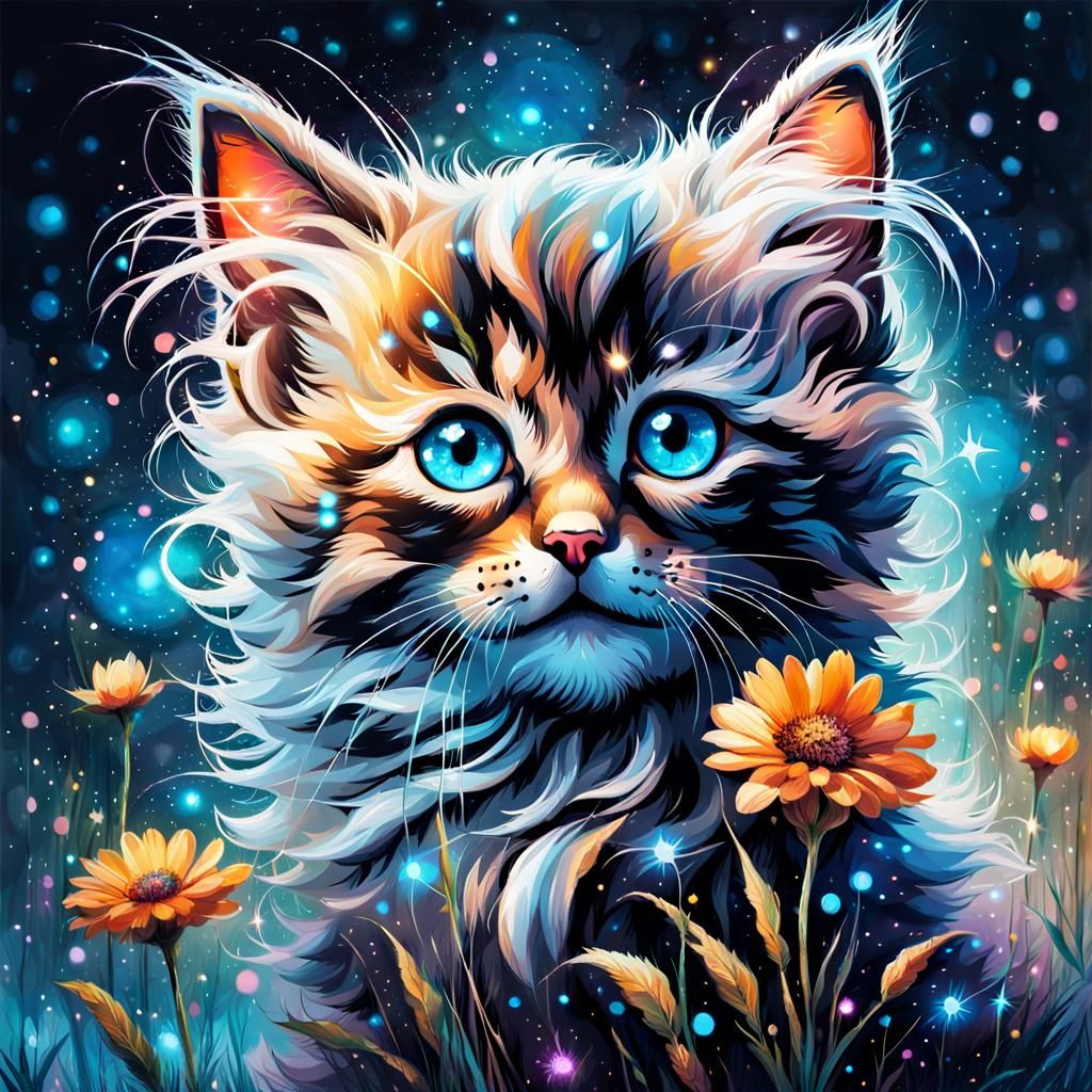 Adorable Space Kitten with Glowing Eyes