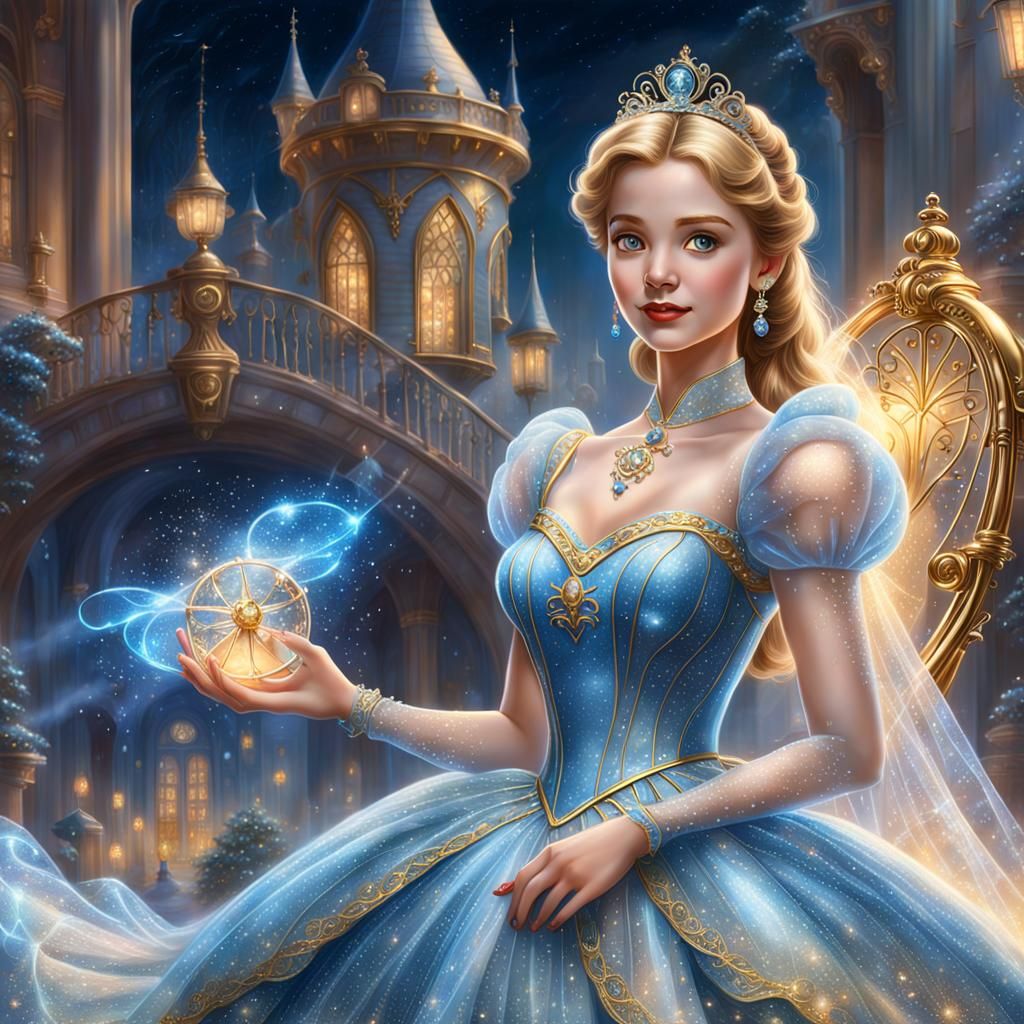 Cinderella in Glass Dress and Golden Tesla