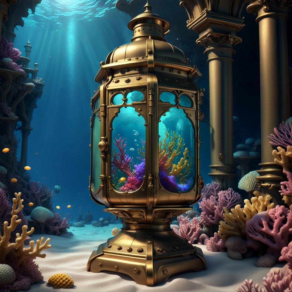 Victorian Lantern Illuminates Colorful Reef: Digital Matte P...