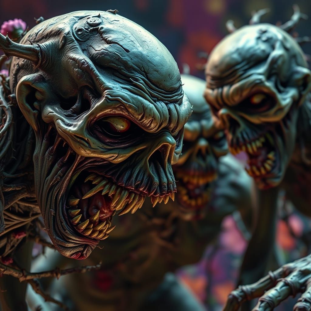 Grotesque Zombies Infected by Twisted Blooms in Hyper-Realis...