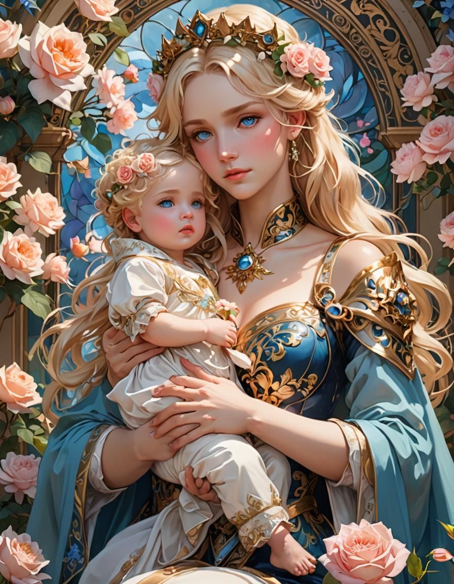 Queen and Prince in Alfons Mucha Anime Style