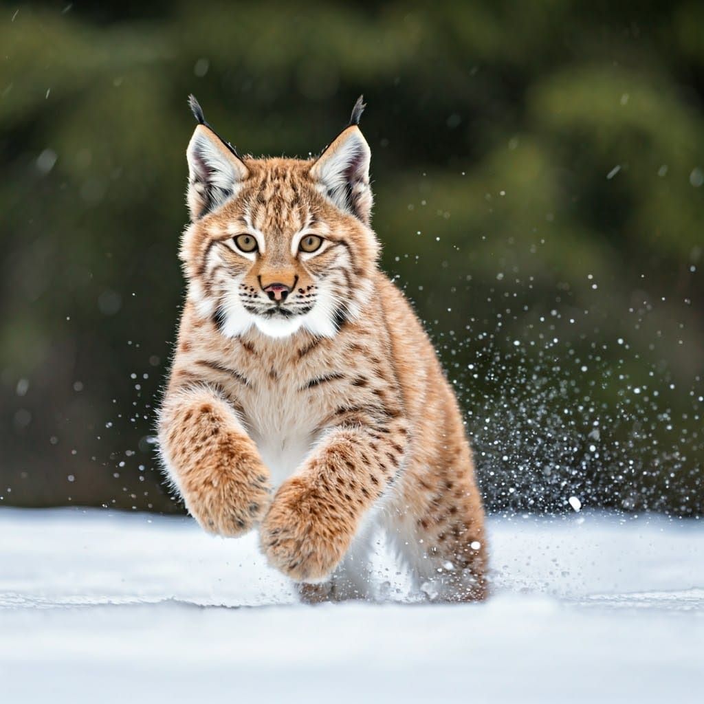 Lynx Cub Runs Through Snow: Wildlife Photography