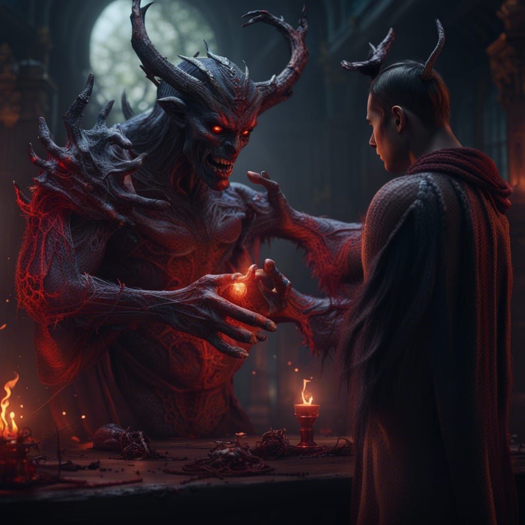 Man's Demonic Pact in Detailed Matte Painting