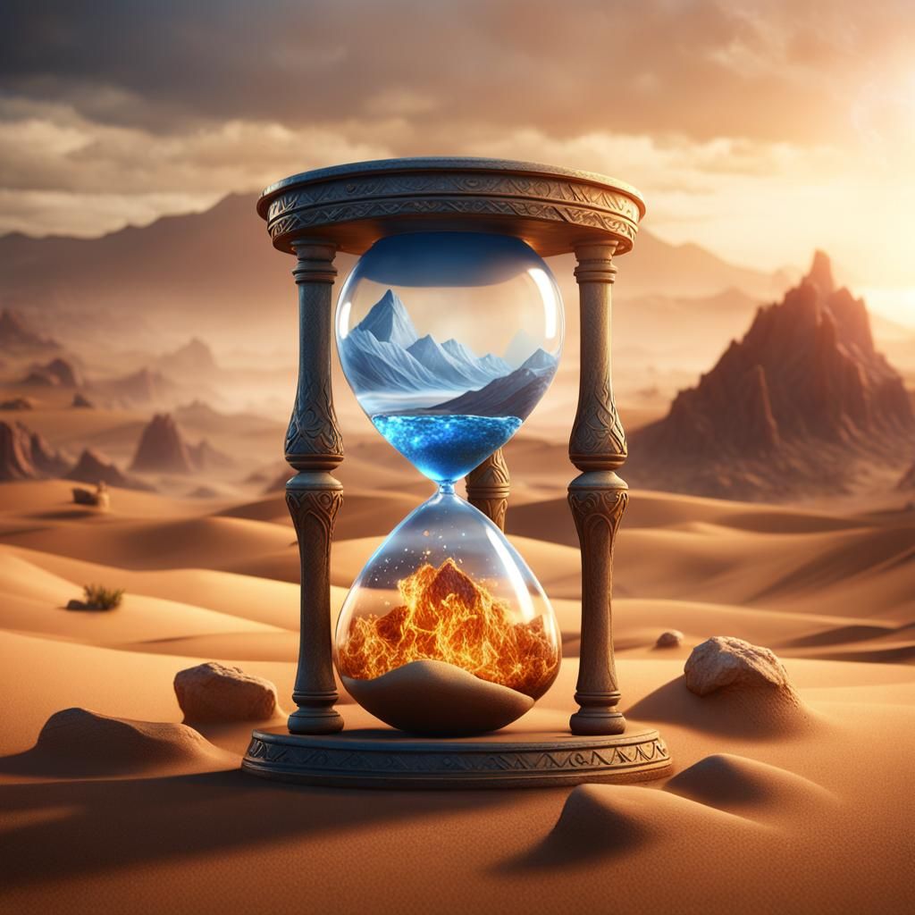 Hourglass of Elements: 3D Rendered Fantasy Art
