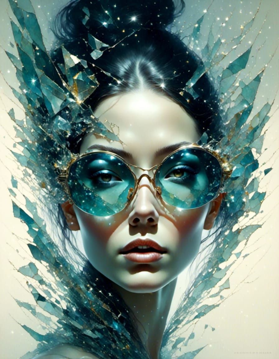 Surreal Shattered Portrait in Dark Watercolor Style